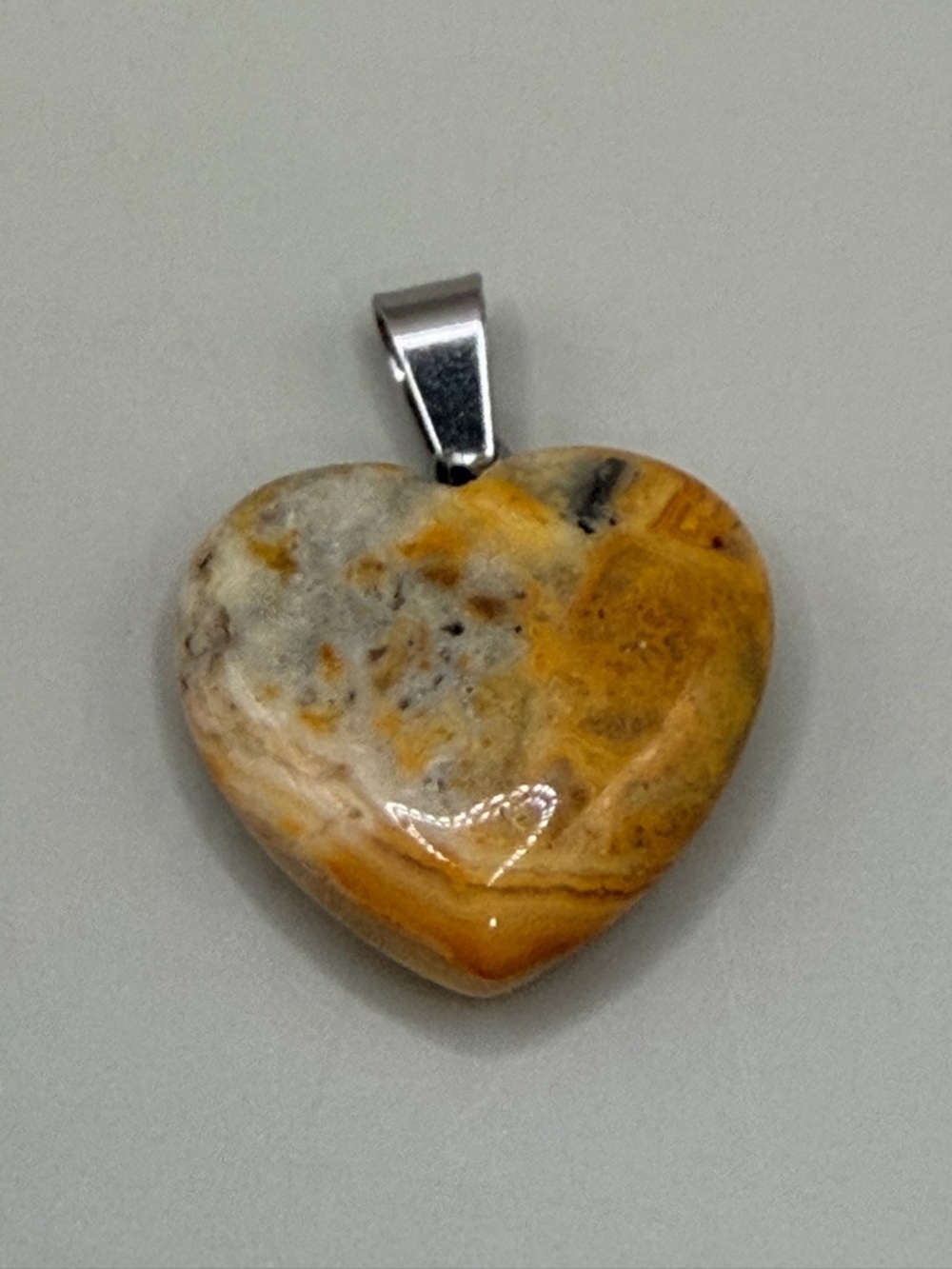 Hand Crafted Bumblebee Jasper Heart Pendant in Yellow and Gray